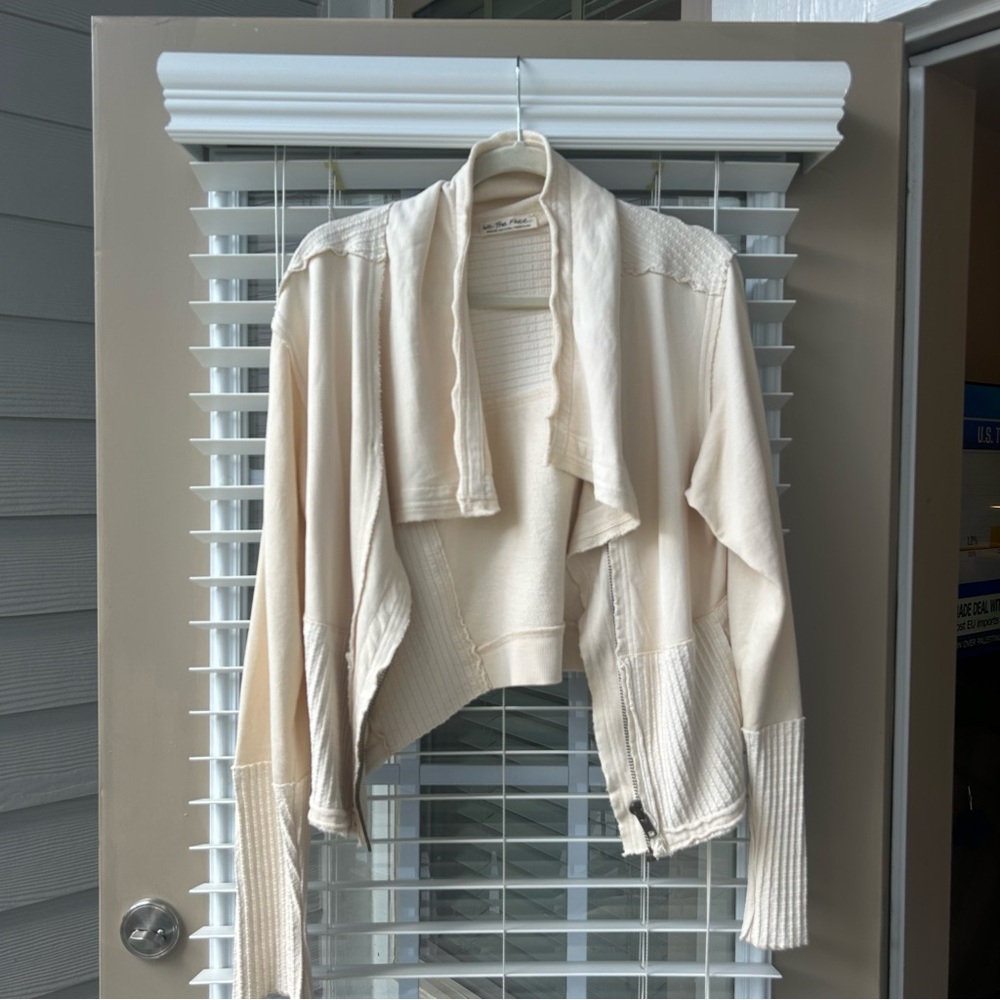 Free people cream hazel cardi sweater zip up jacket